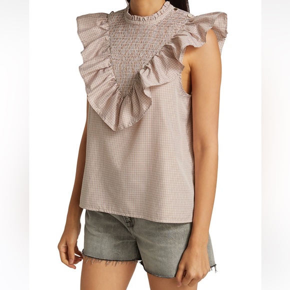 Munthe Blouse Rossi Plaid Smocked Ruffle shirt plaid 40 - Picture 1 of 5